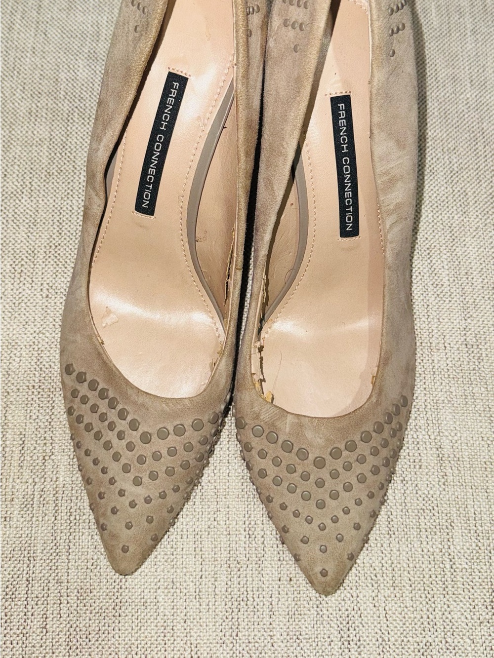 French Connection Taupe Studded Pointed-Toe Pumps